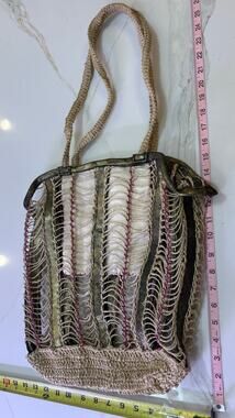 NWT En Shalla Gold Open Weave Jute Mesh Tote & Star Pouch Set
